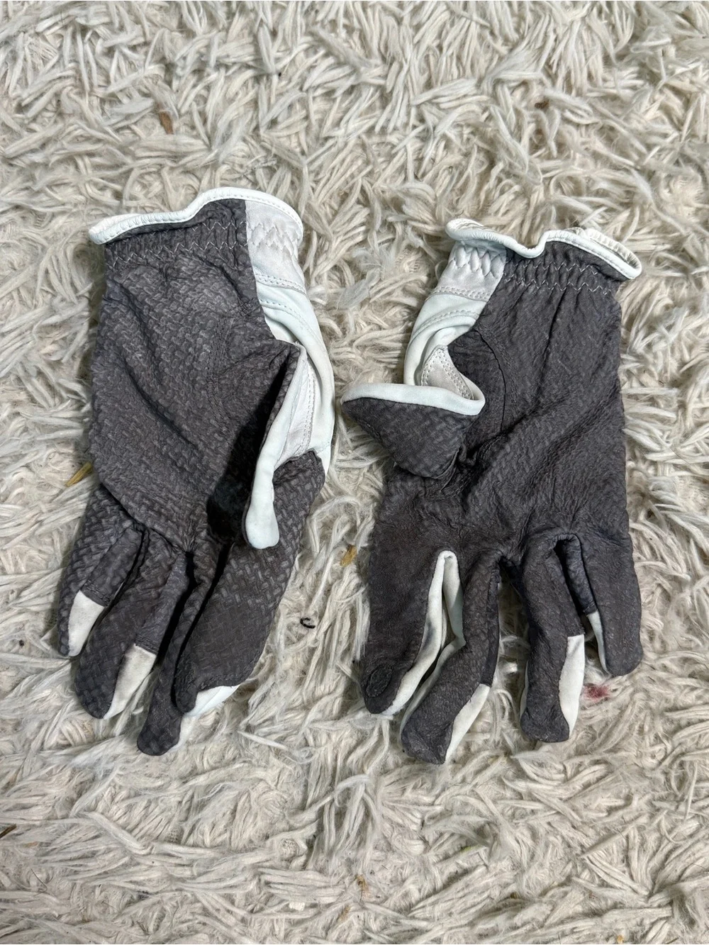 Large White/Grey Correct Connect English Horseback Riding Gloves